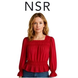 Cherry Red Nordstrom NSR Puff Sleeve Blouse size S